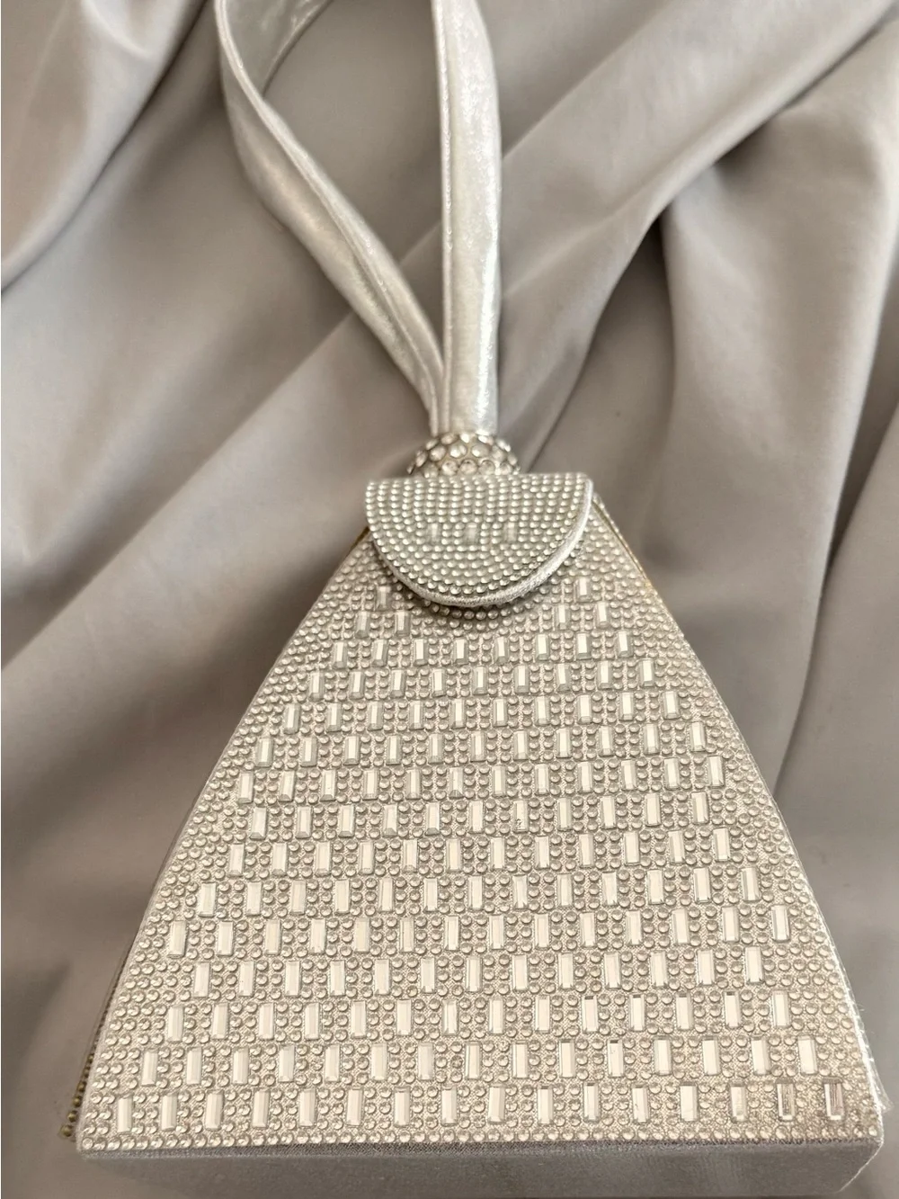 Silver Crystal-Embellished Wristlet Clutch